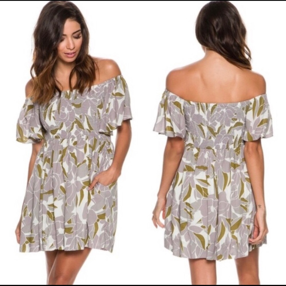 Free People Louise Smocked Off the Shoulder Mini